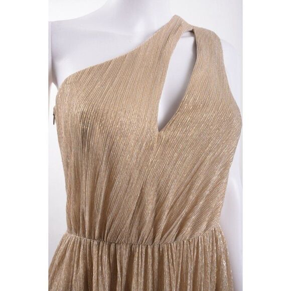 Dress The Population Womens Kienna Lame Dress Gown One Shoulder S Gold Shimmer - Picture 3 of 6